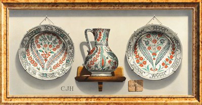 Lot 942 - Christopher John Harrison R.A. (b.1945) Trompe l'Oeil of 17th century Isnik Ware Signed with...