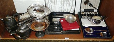 Lot 267 - Quantity of silver and plated flatware, silver dressing table set with engine turned...