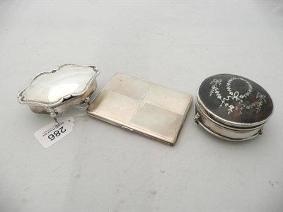 Lot 286 - A silver card case, a pin box, a tortoiseshell piquet work box (3)