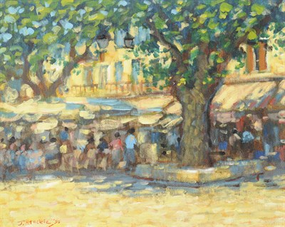 Lot 948 - John Mackie (b.1955) "Café at Aigues Mortes" Signed and dated (19)96, extensively inscribed on...