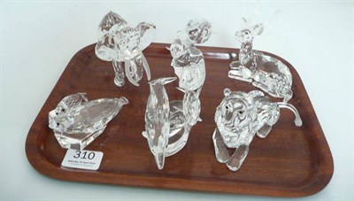 Lot 310 - Six Swarovski crystal animal figures two dolphin groups, elephant, seals, seated stag, some...