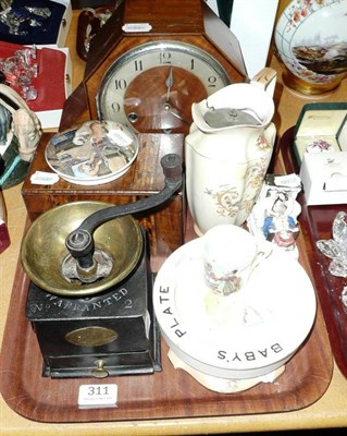 Lot 311 - Quantity of ceramics, a coffee grinder, German fairing, Art Deco mantel clock, tea caddy, items...