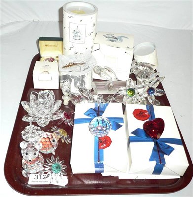 Lot 312 - Collection of assorted Swarovski crystal small animal groups, ornaments, brooch etc (some boxed)