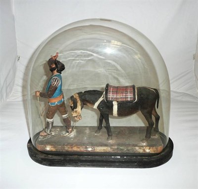 Lot 347 - A terracotta figure of a Spanish gentleman and donkey under a glass dome, probably 18th century