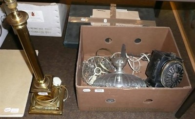 Lot 351 - Coaching lamp, cut glass centre light fitment and two other fitments