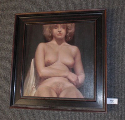 Lot 954 - Harry Holland (b.1941) "Nude" Signed, inscribed on an exhibition label verso, oil on canvas...