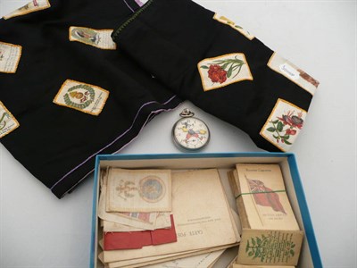 Lot 418 - Mickey Mouse Ingersoll pocket watch, a collection of silk cigarette cards and silk postcards, etc