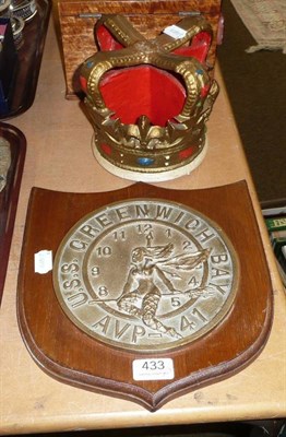 Lot 433 - Ships plaque USS Greenwich together with a ships Crown