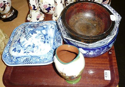 Lot 439 - Pearlware blue and white tureen and cover, ceramics and silver-backed brushes