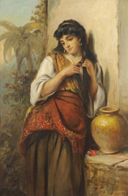 Lot 962 - Thomas Kent Pelham (fl.1860-1891) "A Little Maid of Alicante" Signed, inscribed on a plaque...