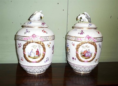 Lot 456 - Pair of German porcelain vases with covers