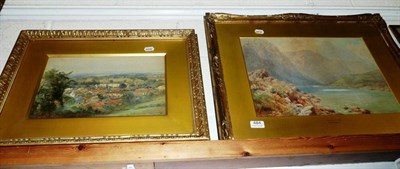 Lot 484 - Gilt-framed watercolour 'Snowden North Wales' by H B Wimbush and a framed watercolour village scene