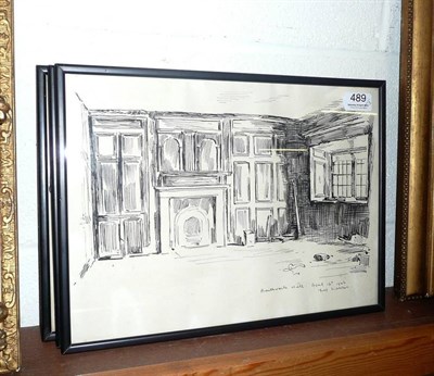 Lot 489 - Three Fred Lawson ink drawings of interior scenes