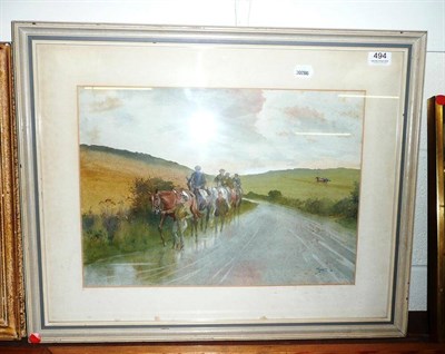 Lot 494 - W Lovett, framed watercolour 'Riding Out'