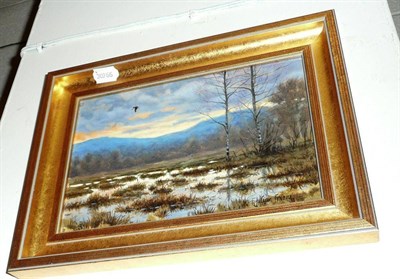 Lot 511 - Julian Friers oil on board, woodcock at sunset