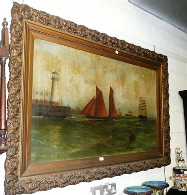 Lot 542 - Early 20th century gilt framed oil on canvas, shipping scene