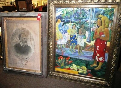 Lot 544 - A continental school gilt framed oil on canvas of figures and an oak frame print of a gentleman