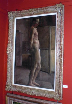 Lot 974 - Harold Knight R.A., R.O.I., R.P., R.W.A. (1874-1961) Full length study of a semi Male Nude,...