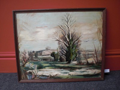 Lot 977 - Rowland Suddaby (1912-1972) "Winter Scene" Signed, inscribed by a later hand verso, oil on...