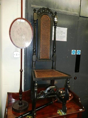 Lot 689 - 17th century cane seated chair, warming pan and a pole screen