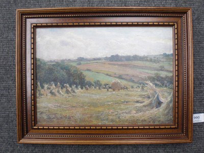 Lot 990 - Walter Emsley (ex.1877-1927) "Harvest, nr Whitby, Yorkshire" Signed, inscribed verso and dated...