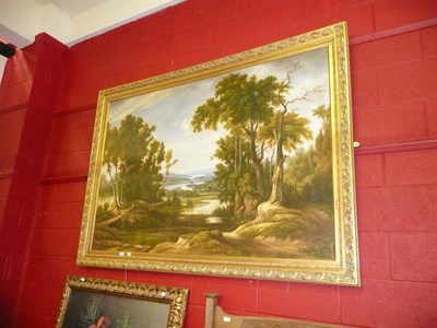 Lot 811 - A large framed oil on canvas of a valley scene