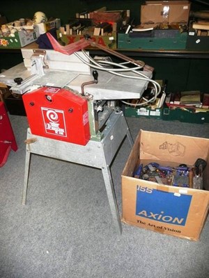 Lot 846 - Electric table saw and a box of hand tools and clamps