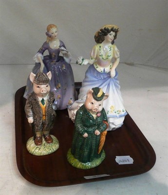 Lot 25 - A pair of Beswick figures 'The Lady Pig' & 'Gentleman Pig' and two Royal Doulton figurers...