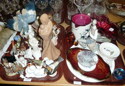 Lot 29 - Two trays including Goebel and other ceramic birds, Lladro figure, Carlton Ware Rouge Royale...