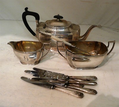 Lot 31 - A silver three piece morning tea service, London 1916, Sheffield 1916/17 and small items of...