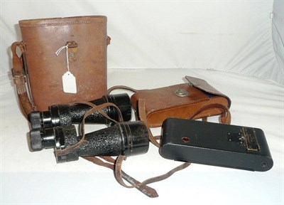 Lot 39 - Plated full hunter pocket watch, 9ct gold cuff-links, camera and binoculars