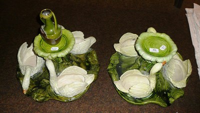 Lot 40 - Two Bretby centrepieces modelled as swans together with a Bretby vase