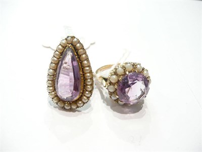 Lot 71 - Two amethyst and cultured pearl cluster rings