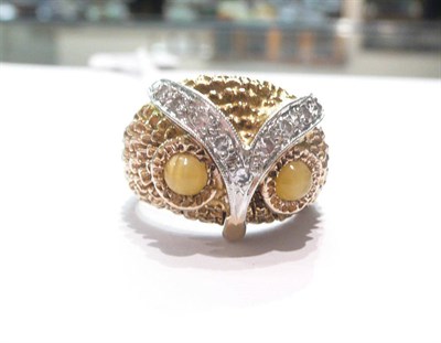 Lot 83 - 15ct gold and diamond-set ring modelled as an owl