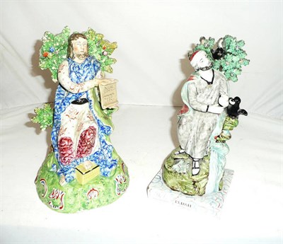 Lot 84 - Two early 19th century Staffordshire pottery figures, Elijah and Christ Teacheth John 3 Ch. 3