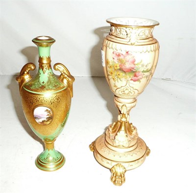Lot 93 - Royal Worcester pedestal vase and another by Coalport with gilt decoration