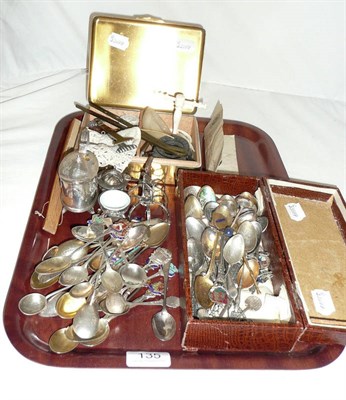 Lot 135 - Silver and enamel souvenir spoons, plated souvenir spoons and miscellanea