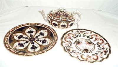 Lot 138 - Royal Crown Derby Imari pattern teapot and cover and two plates
