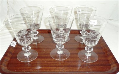 Lot 140 - Set of six wines engraved with equestrian scenes