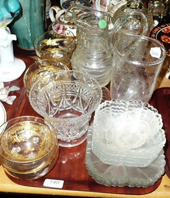 Lot 149 - Tray of 19th century glassware including finger bowls, celery vase, two jars (one with cover),...