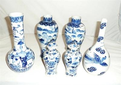 Lot 155 - A pair of Chinese blue and white vases, small pair of blue and white vases with covers and two...