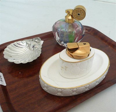 Lot 201 - French scent bottle, silver butter shell, Doulton lighter and an ashtray