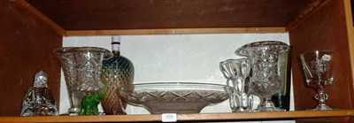Lot 205 - Shelf of modern glass vases, bowl, Buddha, lamp and goblet