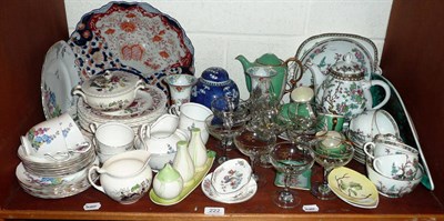 Lot 222 - A shelf of ceramics including Crown Devon coffee set, Carlton Ware, Imari dish, Poole Pottery...