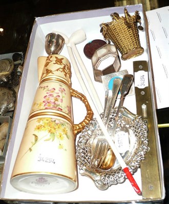 Lot 244 - A Worcester blush ivory jug, two clay pipes, spirit level and small silver including two...