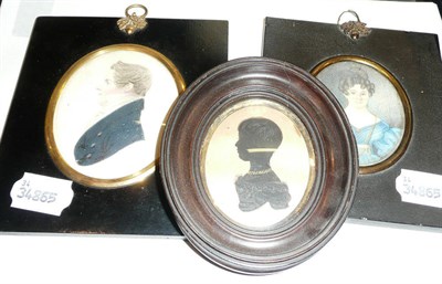 Lot 245 - Miniature portrait of a lady, another of a gentleman and a silhouette of a girl (3)