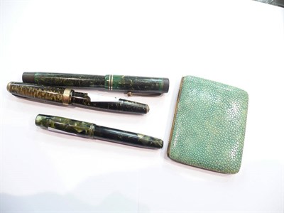 Lot 250 - Three vintage fountain pens and a shagreen case