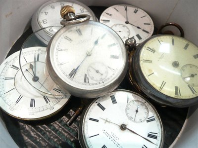 Lot 266 - Two mantel clocks, striking wall clock and pocket watches
