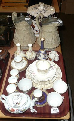 Lot 282 - Cheese cover and base, pair of relief moulded jugs and a tray of tea wares etc