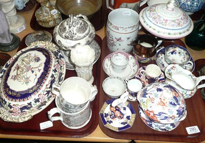 Lot 290 - Two trays of decorative ceramics including an 18th century Chinese porcelain tankard, tureens...